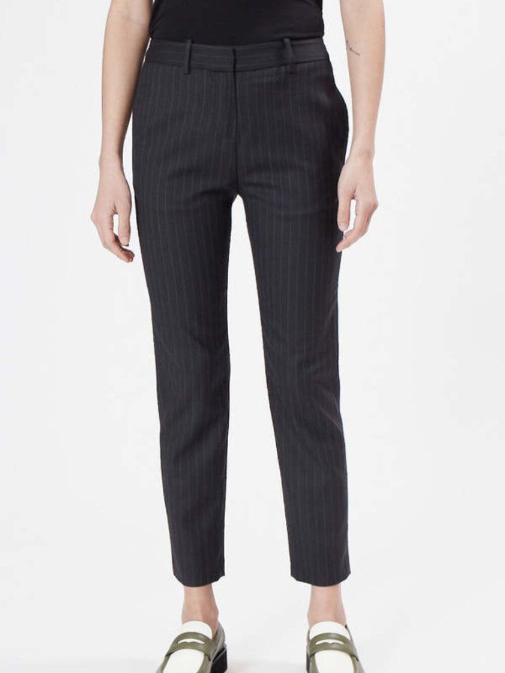 Nili Lotan Virgin Wool Tel Aviv Charcoal Pinstripe Pants Size 6